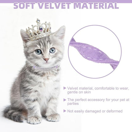 EXPAWLORER Soft Velvet Safe Cat Collars for Girl Cats -2 Pack Rhinestones Bling Diamante Adjustable Collars Breakaway- Chirstmas Cat Clollar Gifts with Bells for Boy Cats Kitty and Small Dogs