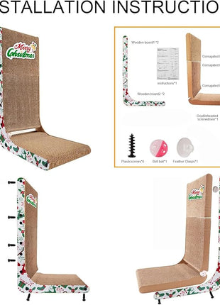 Cardboard Cat Scratcher, 23.6 Inch L Shaped Vertical Cat Scratching Board, Wall-Mount Cat Scratchers for Indoor Cats (Colorful, 1pcs)