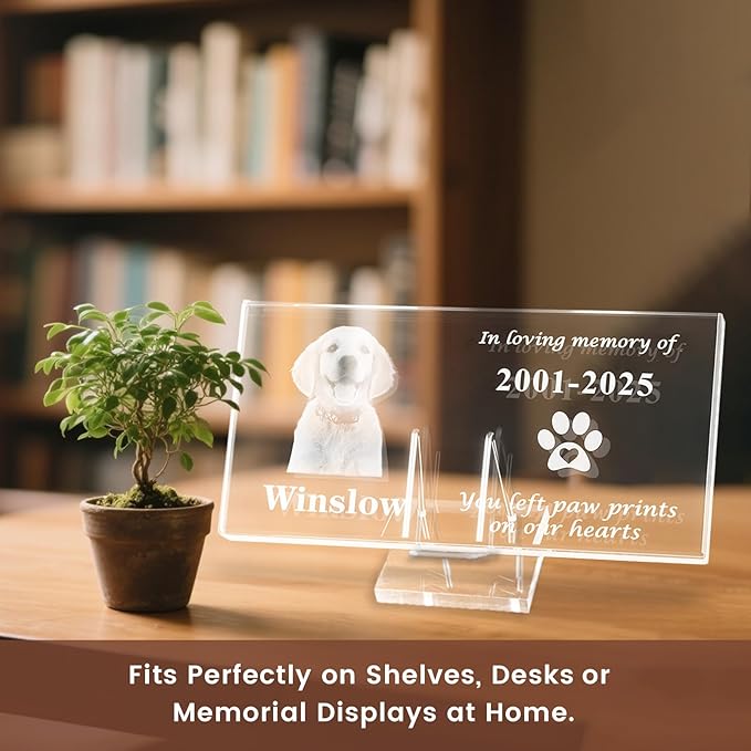 Crystal Pet Memorial Stone, Custom Laser Engraved Photo Remembrance Block with Gift Box, Pet Loss Sympathy Gift