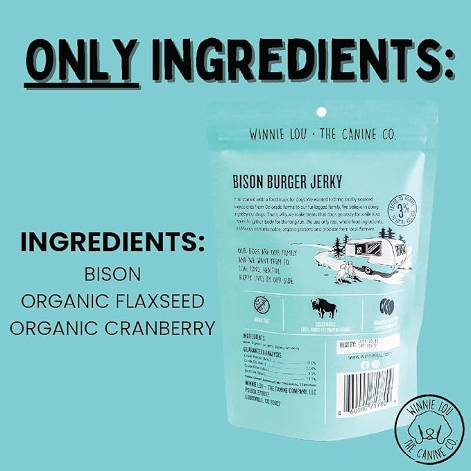 Winnie Lou Bison Burger Jerky Dog Treats – Limited Ingredient, Human Grade, Training Treats for Small, Medium & Large Dogs, Made in USA (2 Pack)