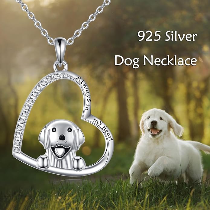 VONALA French Bulldog Guinea Pig Fox Sloth Necklace 925 Sterling Silver Cute Animal Heart Pendant Jewelry Gifts for Women