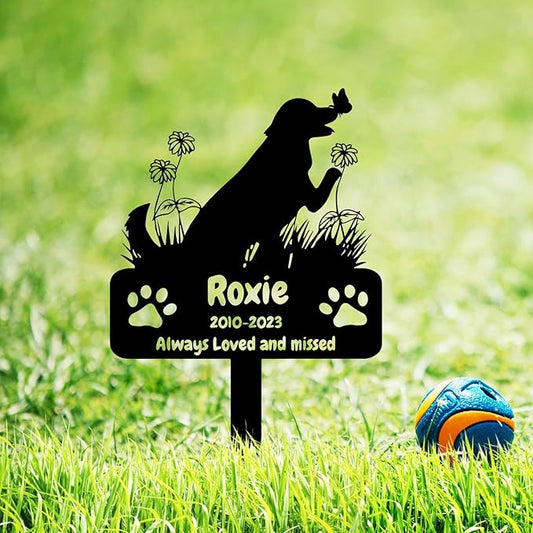 Personalized Flowers Dog Memorial Grave Marker Stake, Custom Butterfly Dog Memorial Stake Metal Engraved Sign, Pet Memorial Gift for Dog Cemetery Yard Lawn Dog Memorial Garden Stake