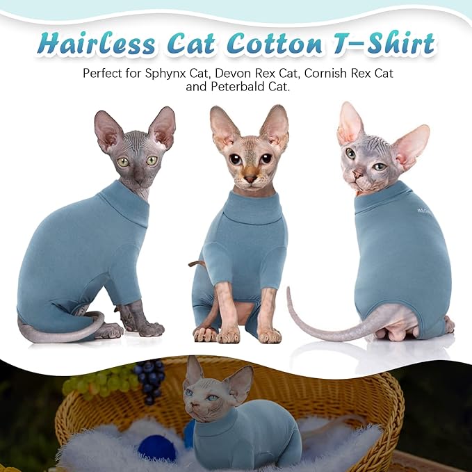 ROZKITCH XS Cat Sweater, Breathable Soft Jumpers for Sphynx Only, Coat with Four Legs, Warm Sweater T-Shirt Pajamas Jumpsuit Vest Cornish Rex, Devon Rex, Peterbald Blue XS