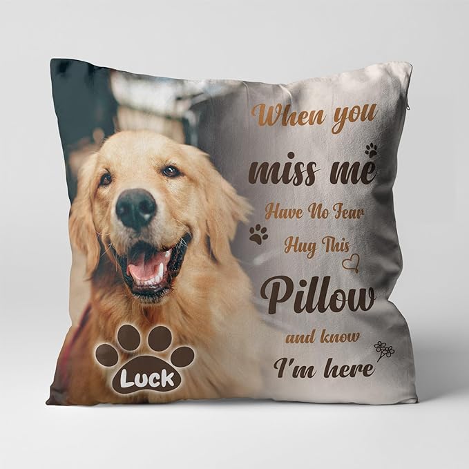 Custom Pet Memorial Throw Pillow with Photo, Personalized Sympathy Gifts for Dog Cat Loss, Pet Memorial Gifts for Pet Loss, Birthday, Christmas, (16x16 Inch)