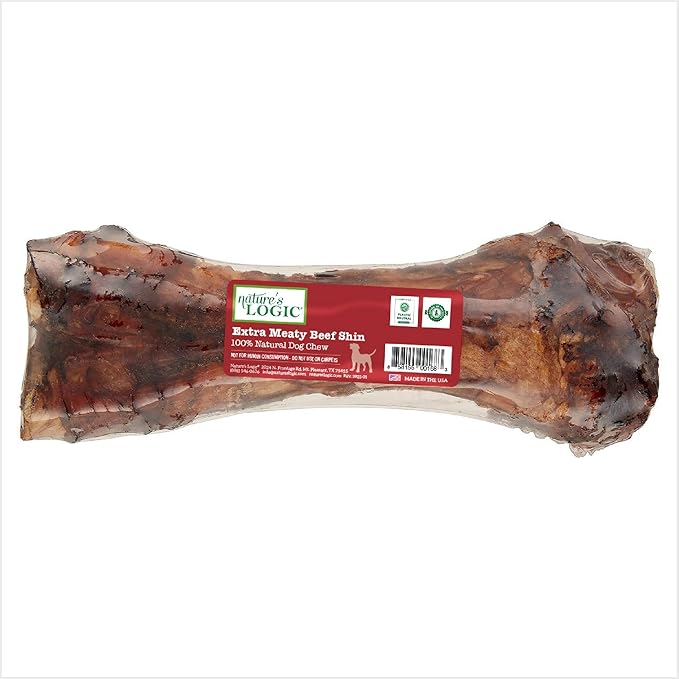 Nature's Logic Extra Meaty Shin Bone Dog Treats - All-Natural USDA Prime Midwest Beef for Every Size of Dogs - Long Lasting Dog Chews Promoting Dental Hygiene - Beef Extra Meaty Shin Bone Treat