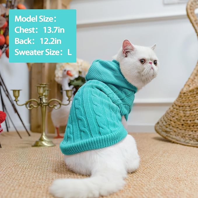 PUPTECK Winter Dog Cat Sweater Coat - Soft Cold Weather Clothes Knitwear for Kitties & Small Dogs Indoor Outdoor Walking Warm, Knitted Classic for Doggies Kitties Girls Boys, Blue M