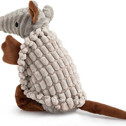Hollypet Plush Dog Squeaky Toy Stuffed Armadillo Animal Pet Puppy Chew Toys with Clean Teeth for Small Medium Large All Breed Sizes Dogs, Light Gray, 8 in