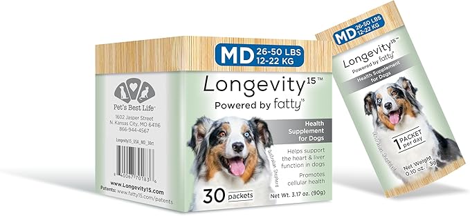 Longevity15 – C15:0 – Fatty Acid Health Supplement for Dogs – Healthy Pet Supplies – for Medium Dogs, 1 Pack