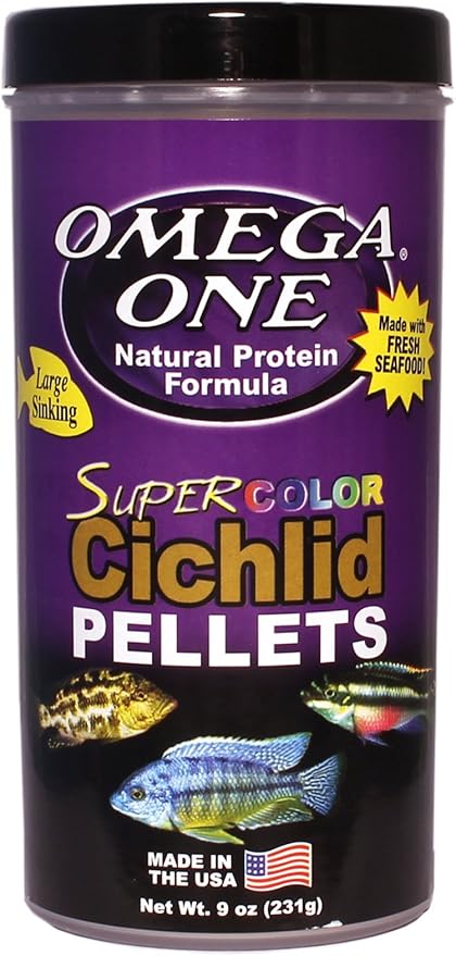 Omega One Super Color Sinking Cichlid Pellets, 2mm Large Pellets, 9 oz