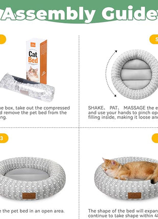 Cat Bed, 20In Dog Beds for Small Dogs, Calming Cat & Dog Beds for Indoor Pets, Pet Beds Comfortable Donut Round Ultra Soft (Grey Pattern, 20.0" L x 20.0" W x 6.5" Th)
