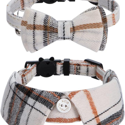 Faleela 2 Pack/Set Cat Collar with Cute Bow Tie and Bell,Breakaway Plaid Shirt Collar for Kitty Adjustable Safety