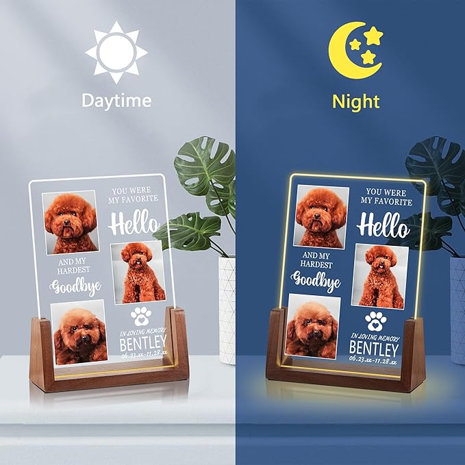 Pet Memorial Gifts for Dogs, Dog Memorial Gifts for Loss of Dog, Dog Memorial Night Light, Cat Loss Sympathy Gifts, Custom Pet Memorial Acrylic Plaque, Cat Memorial Gifts, Memorial Gifts for Pet Lover