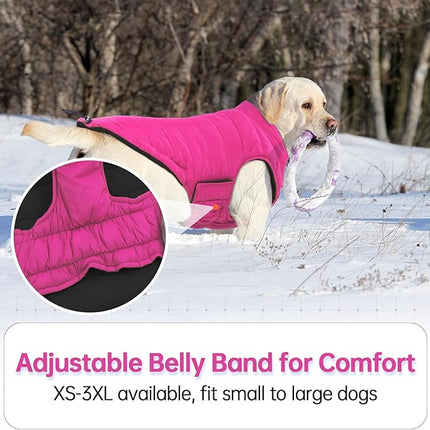 Lelepet Reversible Dog Coat Waterproof Dog Jacket Windproof Puffer Vest for Winter Warm Lightweight Coats for Small Dogs Adjustbale Hook & Loop Pet Apparel with Leash Hole, Shih Tzu, Rose Red, S