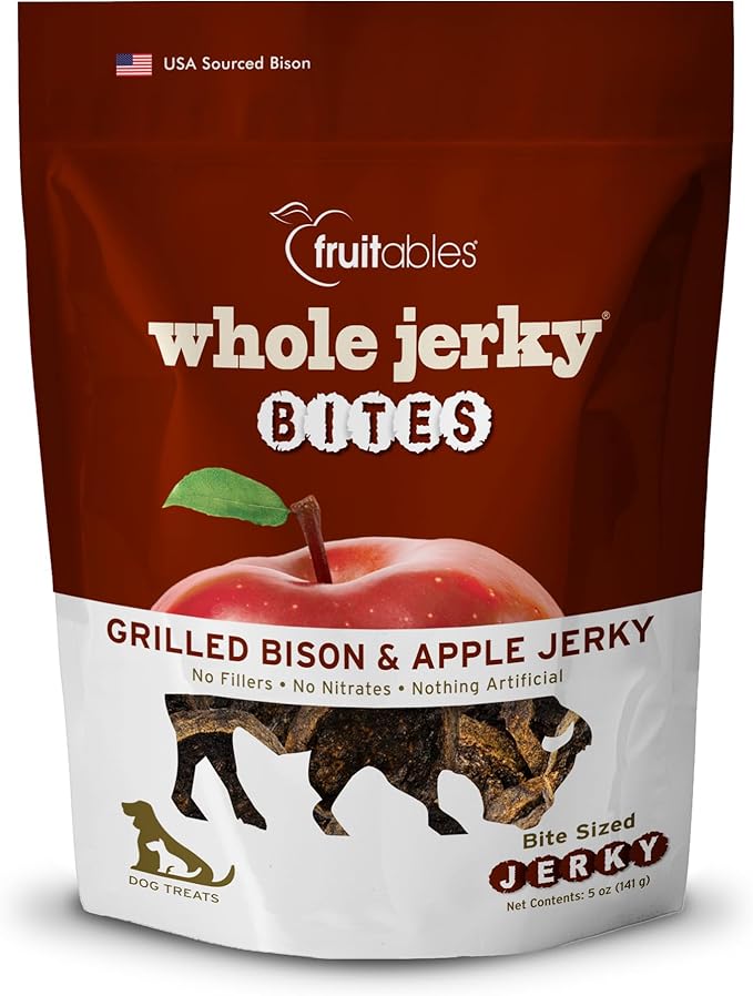 Fruitables Whole Jerky Bites, Grilled Bison & Apple Dog Treats, Healthy Dog Treats, Limited Ingredients, No Corn, Wheat, or Soy, Puppy Essentials, 5oz