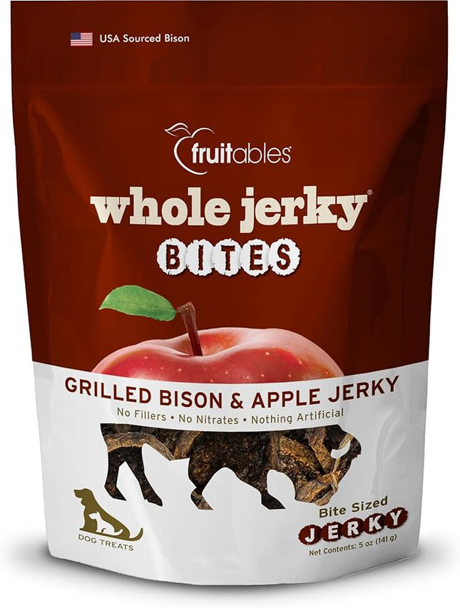 Fruitables Whole Jerky Bites, Grilled Bison & Apple Dog Treats, Healthy Dog Treats, Limited Ingredients, No Corn, Wheat, or Soy, Puppy Essentials, 5oz