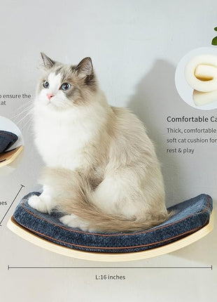 Cat Shelf with Comfortable Cushion - Curved Cat Shelves and Perches for Wall (Medium Size) - Wall Mounted Cats Furniture for Sleeping, Playing, Climbing, and Lounging