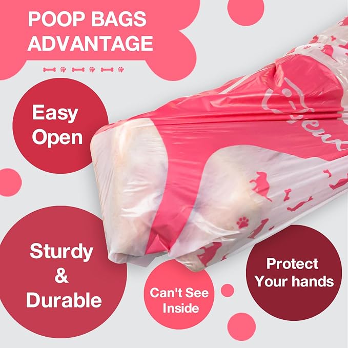 180 Count Dog Poop Bags Rolls with Dispenser, Leak Proof, Extra Thick Doggie Pet Waste Bags, Poop Bag and Doggy Holder for Dogs Cats, Unscented, Pink