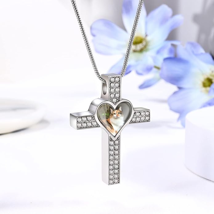 Farfume Personalized Pet Urn Necklace for Dog Cat Ashes Cremation Pet Memorial Customized Photo Text Engraving Pendant Keepsake Funeral Jewelry