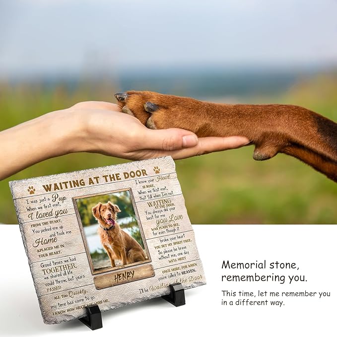 Dog Memorial Gifts for Loss of Dog or Cat, Personalized Dog Memorial Stone with Photo Name for Remembrance Cat Passing Gift for Pet Lovers (3.9INCH * 5.9INCH, style1)