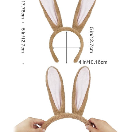 Beviliu Bunny Ears Headband Easter, Rabbit Ear Animal Hairband for Adult, Fluffy Headwear Brown for Halloween Christmas Costume Theme Cosplay Party Birthday