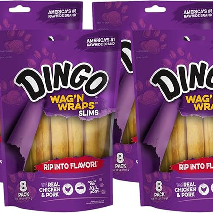 Dingo Wag’n Wraps Slims 8 Count, Made with Real Chicken and Pork, for All Dogs (Pack of 4)