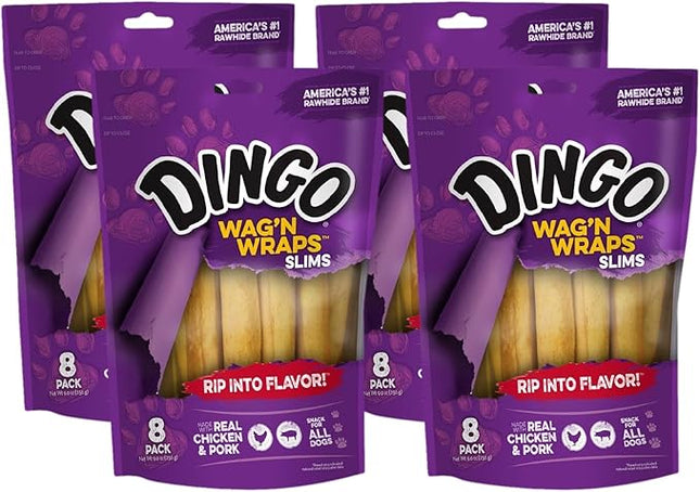 Dingo Wag’n Wraps Slims 8 Count, Made with Real Chicken and Pork, for All Dogs (Pack of 4)