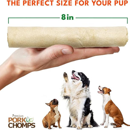 Pork Chomps Baked Pork Skin Dog Chews, 8-inch Rolls, 18 Count (Pack of 1)