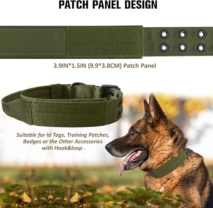 Tactical Dog Collar with Handle, Military Adjustable Heavy Duty Metal Buckle Dog Collars Soft Nylon Training Collar for Medium Large Dogs (Green, Large)