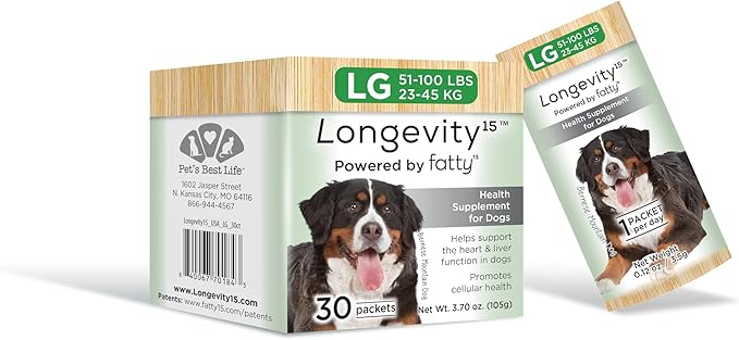 Longevity15 – C15:0 – Fatty Acid Health Supplement for Dogs – Healthy Pet Supplies – for Large Dogs, 3 Pack