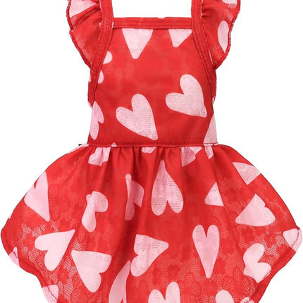 Fitwarm Valentine's Day Sweet Heart Dog Dress, Red & Pink, XXS