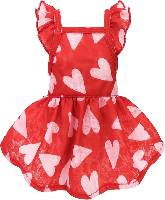 Fitwarm Valentine's Day Sweet Heart Dog Dress, Red & Pink, XXS