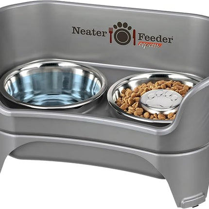Neater Feeder - Express Model w/ Slow Feed Bowl - Mess-Proof Dog Bowls (M/L, Grey) Made in USA – Elevated, No Spill, Non-Tip, Non-Slip, Raised Stainless Steel Food/Water Pet Bowls Aid Digestion
