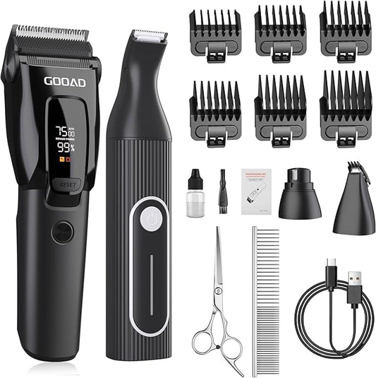 Dog Clippers for Grooming Heavy Thick Hair & Coats, 7500rpm Low Noise Cordless Pet Shaver, Dog Grooming Kit with Paw Trimmer Nail Grinder for Small Large Dogs