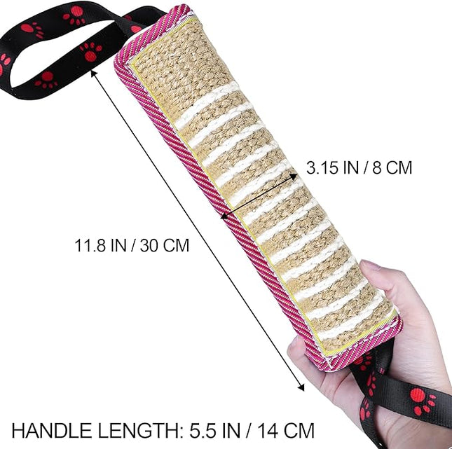 Dog Tug Toy Dog Bite Jute Pillow Pull Toy with 2 Strong Handles for Tug of War, Puppy Interactive Play, Tear Resistant Bite Training Toys for Small Medium Large Dogs (Pink Yellow Footprint)