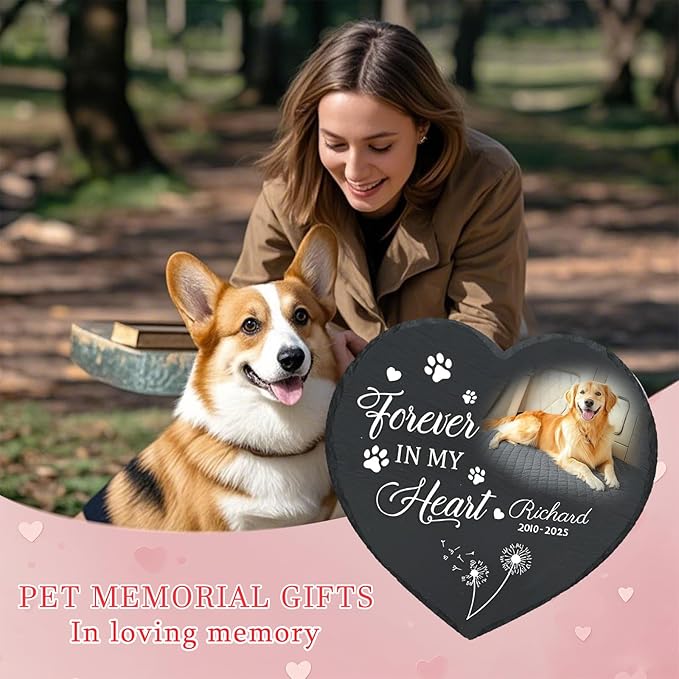 Personalized Pet Memorial Stone - Custom Dog Grave Marker with Name & Photo - Sympathy Gifts for Loss of Beloved Dog - Cemetery Decor - Rainbow Bridge Memorial for Dogs (Style C)