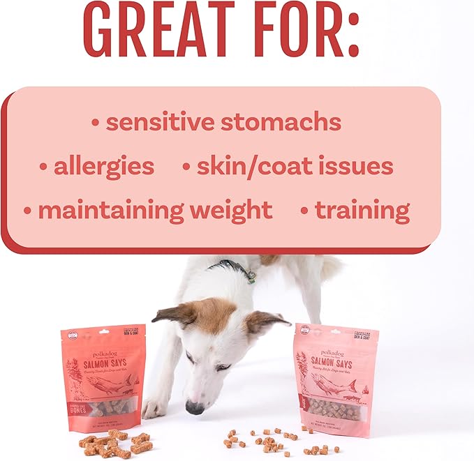 Polkadog Salmon Says Training Bits - Omega-3 Rich, Low Fat Healthy Dog Treat - Digestible, Vitamin & Mineral Packed Dog Snacks - Crunchy 3-Ingredient Treat, Ideal for Dogs with Allergies - 7oz
