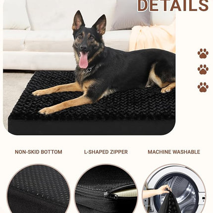 KSIIA Dog Crate Bed Waterproof Extra Large Dog Bed Soft Rose Velvet Supportive Kennel Pad Egg Crate Foam with Removable Washable Cover & Non-Slip Bottom, 47 x 29 Inch, Black