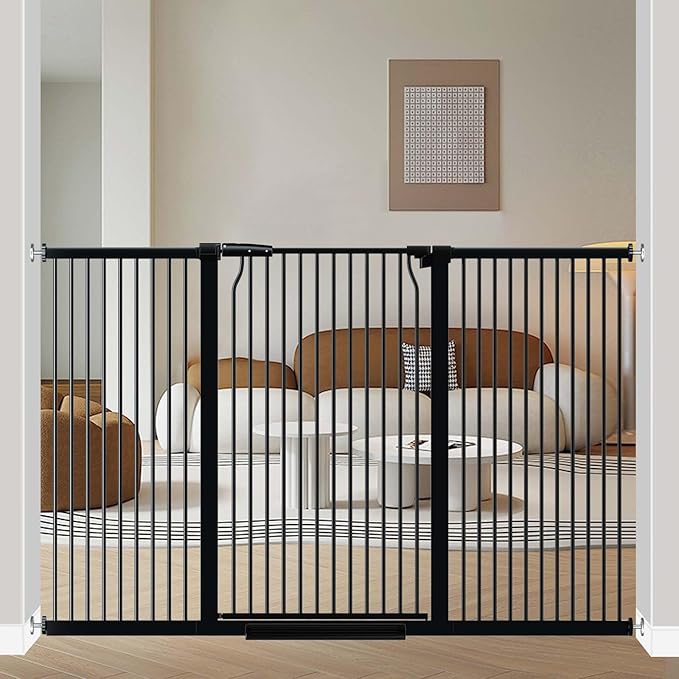 40.5" Extra Tall Baby Gate, 65.8"-68.5" Extra Wide Long Pet Gate, No Drill Large Dog Gates Indoor, Adjustable Tension Safety Child Gate Auto Close for Stairs Walk Thru Kid or Pet Black