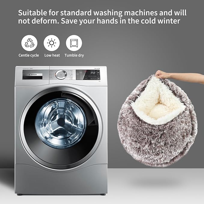 Dog Bed Round Hooded Plush Cat Cave Self Warming Pet Bed Donut Anti Anxiety Fluffy Pet Bed for Puppy and Kitty