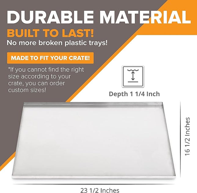 23.5" x 16.5" Metal Replacement Dog Crate Pan Chew Proof Crack Proof Pet Kennel Tray Central Dog Training Crate Pan Pet Supplies, Stainless Steel, 1" H