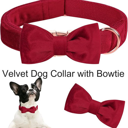 ARING PET Velvet Dog Collar-Soft Bowtie Dog Collars with Metal Buckle, Cute&Comfortable Christmas Red Dog Collar with Bow for Small Medium Large Dogs