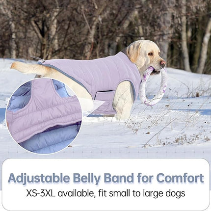 Lelepet Reversible Dog Coat Waterproof Dog Jacket Windproof Puffer Vest for Winter Warm Lightweight Coats for Small Dogs Adjustbale Hook & Loop Pet Apparel with Leash Hole, Shih Tzu, Purple, S