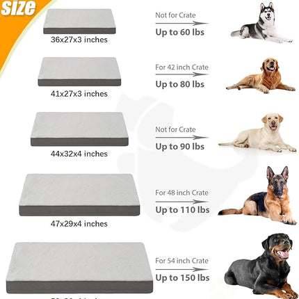KSIIA Orthopedic Dog Bed Waterproof Dog beds for Extra Large Dogs Deluxe Plush Washable mat with Egg Crate Foam & Removable Cover, 53 x 36 Inch, Gray
