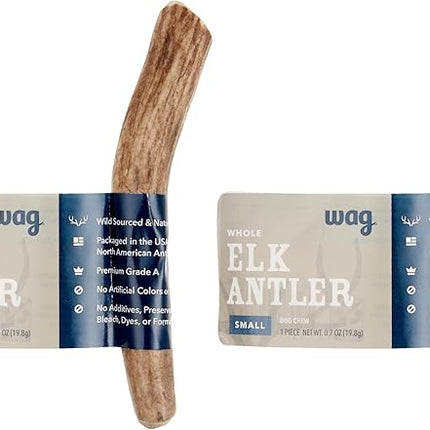 Amazon Brand - Wag Elk Antler - Whole - Small 4-5.5 inches (Best for Dogs Under 15 lbs), 0.70 Ounce (Pack of 2)