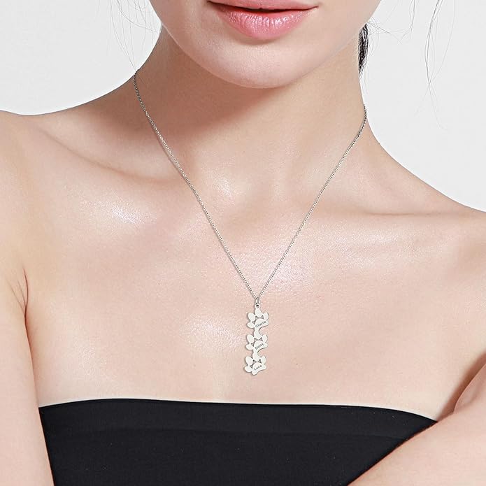 MeMeDIY Personalized Paw Print Necklace for Women Engraved Name Dog Paw Necklace Stainless Steel/925 Sterling Silver Paw Necklace Pet Memorial Necklace 1-4 Cat Paw Print Necklace