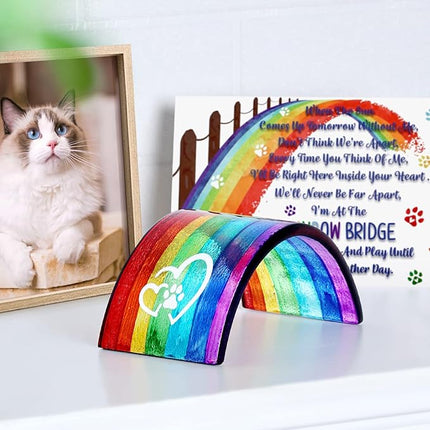 Huray Rayho Rainbow Bridge Fused Glass 3D Colorful Bridge with Sympathy Card Memorial Gift for Dog Cat Guinea Pig Lover Pet Lost Present Sorry Gift Set of 2