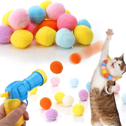 Aiersa Cat Toy Ball Launcher, Plush Ball Shooting Gun with 20 Pom Pom Balls, Interactive Indoor Cat Fetch Toy