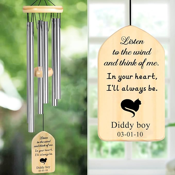 Pet Loss Gifts - PEMIRSAYO Personalized Cat Memorial Wind Chime - Pet Memorial Gifts - Loss of Cat Sympathy Gift - Bereavement Remembrance Memorial Gifts for Loss of Pet Cat