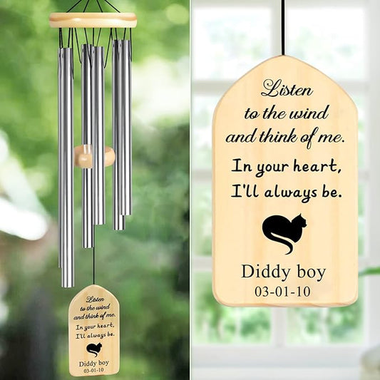 Pet Loss Gifts - PEMIRSAYO Personalized Cat Memorial Wind Chime - Pet Memorial Gifts - Loss of Cat Sympathy Gift - Bereavement Remembrance Memorial Gifts for Loss of Pet Cat