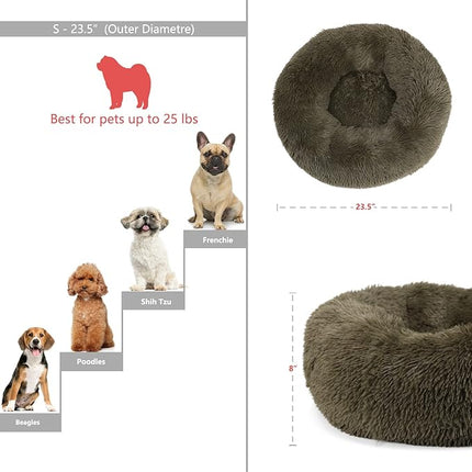 Calming Donut Dog Bed for Small Medium Dogs - 23 Inch Green Anti-Anxiety Washable Fuzzy Bed Fits up to 15 lbs